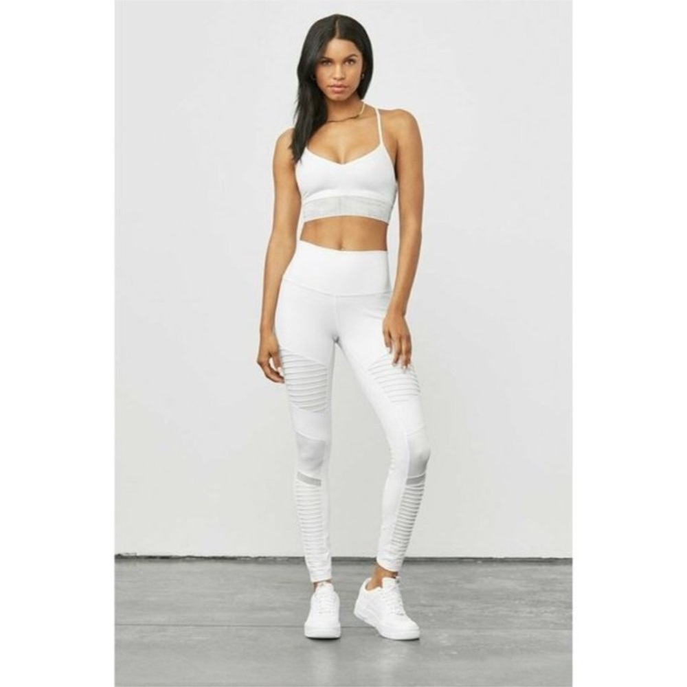 ALO YOGA High Waisted White Leggings Mesh Panel